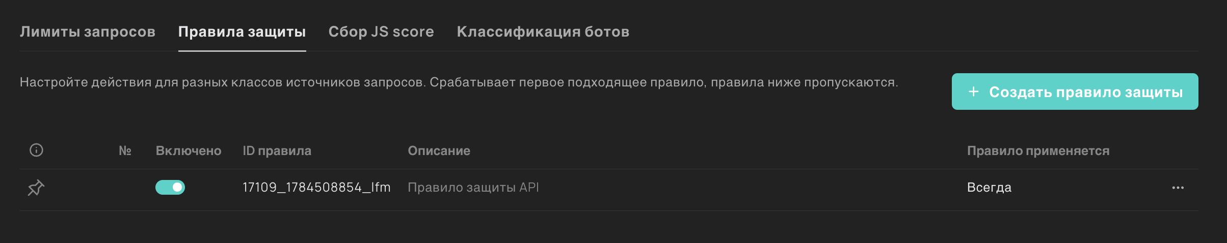 Переключатель для включения и отключения правила