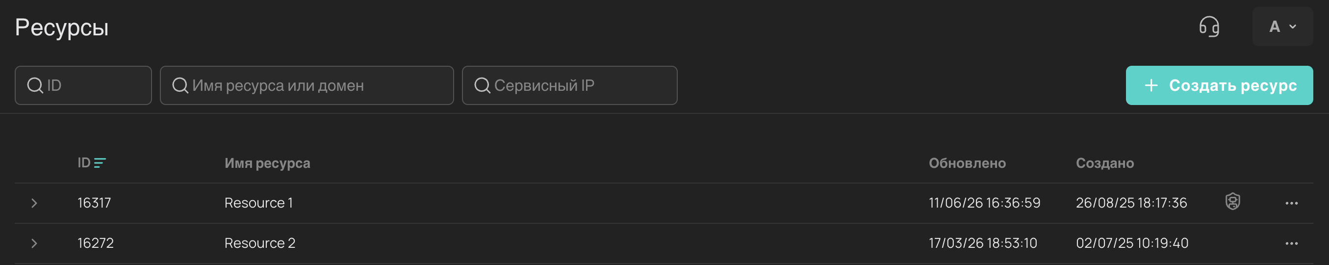 Список ресурсов