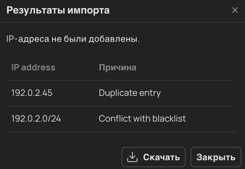 Результаты импорта
